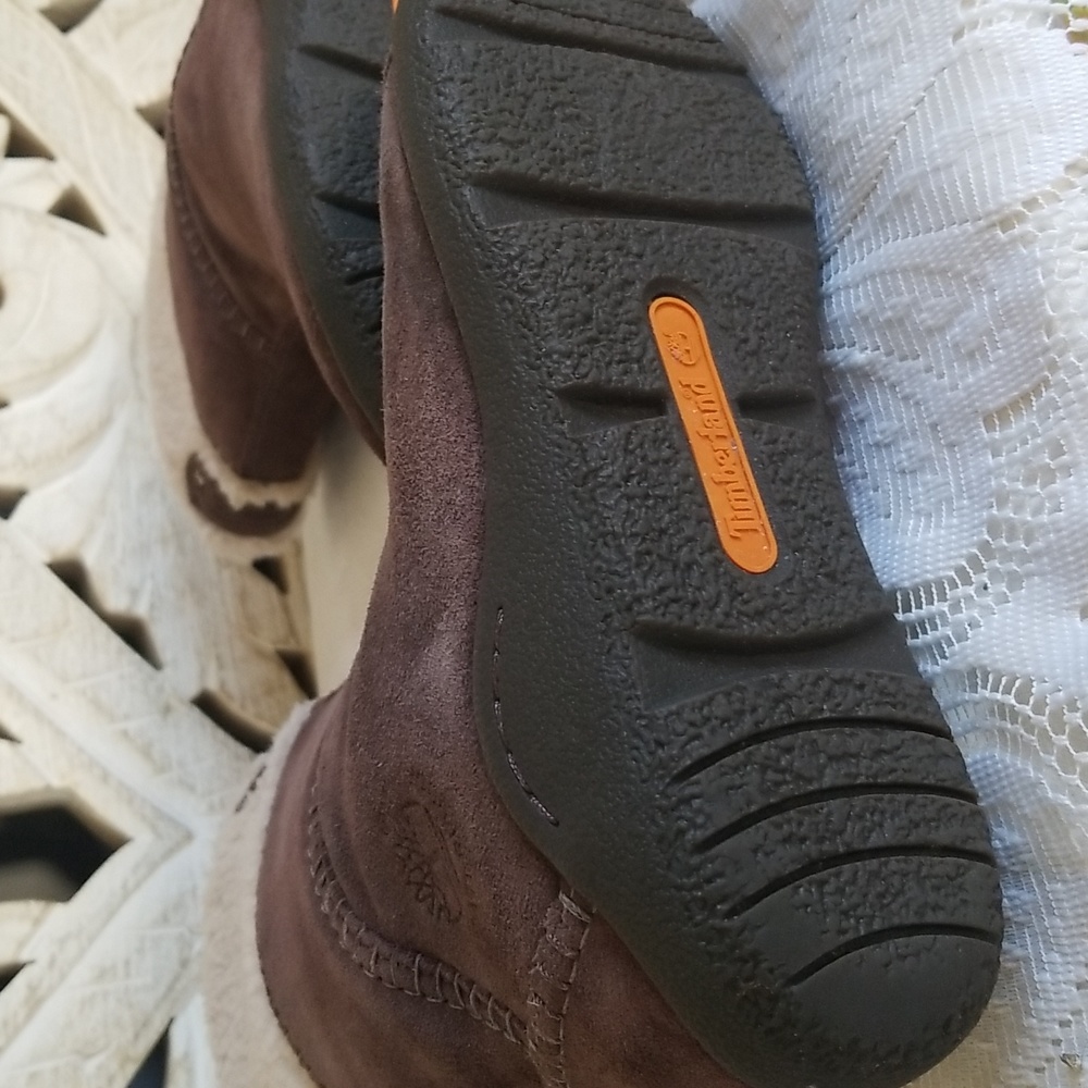 Timberland Genuine Leather Slip on Brown Boots Waterproof Size 6M Mid Calf Style - Picture 11 of 17